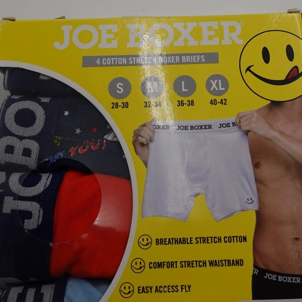 Joe Boxer Boxer Briefs Mens Small Blue Red 4-Pack Cotton Stretch Uncle Sam 28-30